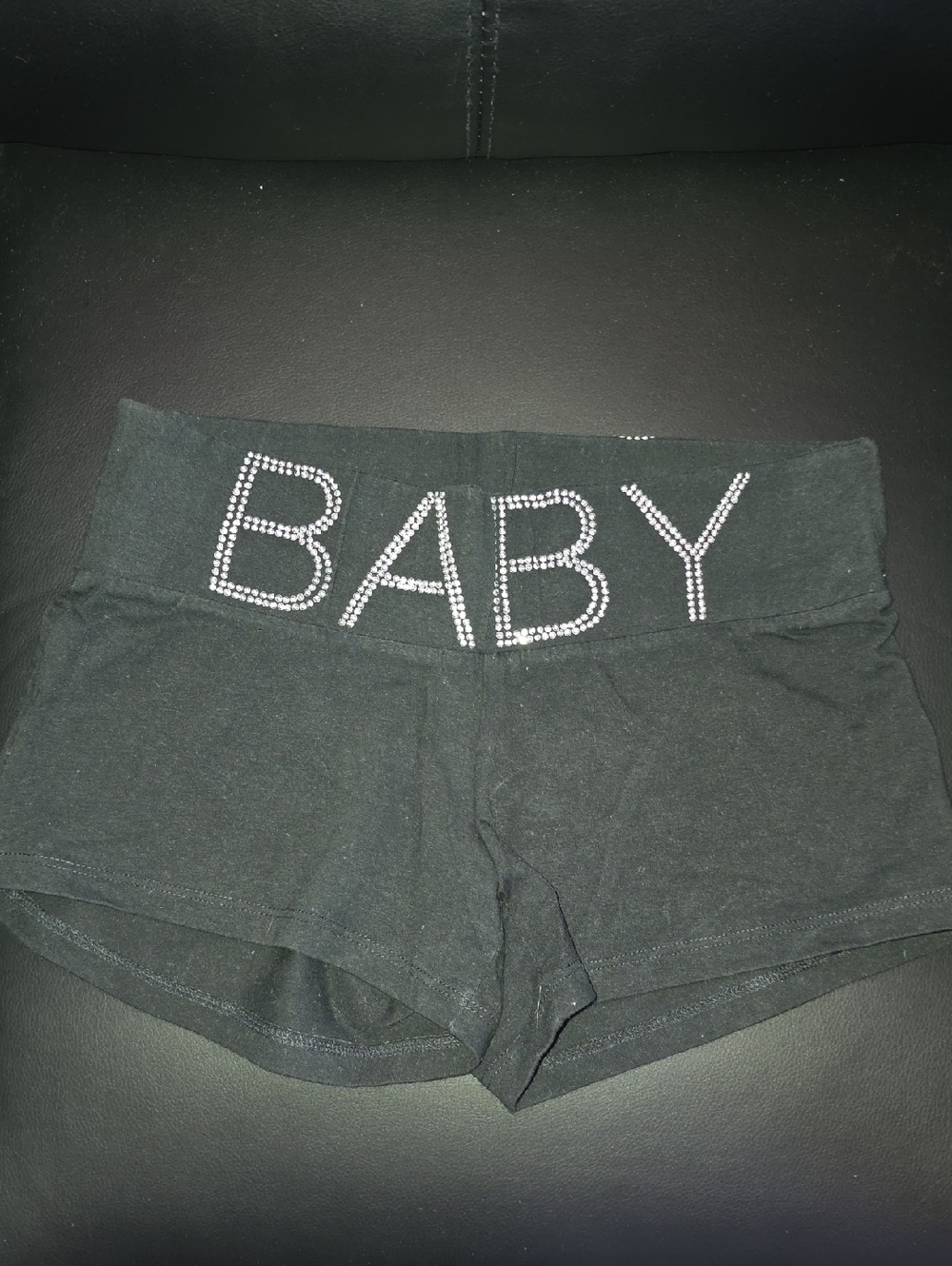 Women’s Black Rhinestone 'BABY' Waistband Bike Shorts